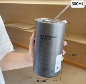 [GIÁ TỐT] Ly giữ nhiệt inox 600ml Iced Americano tặng kèm ống hút