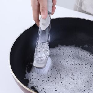FREE 3 SPONGE Pan Wash Handle Dishwashing Dispenser Cleaner Tool Auto Dish Soap Washing Refillable Liquid Cleaning Kitchen Brush