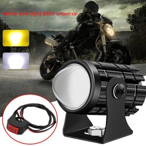 Motorcycle LED HeadLight Dual Color Work Spotlight Car ATV Scooter Headlamp Driving Light Fog Lamp With Switch White Yellow