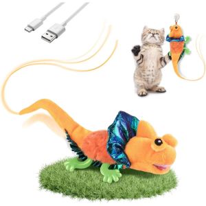 Migipaws Interactive Cat Toys Touch Activated Flapping Chirping Lizard with Catnip Rechargeable