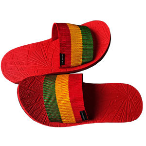 CLBR BRSLI003 outdoor slides rasta strap with red slipsole (Available Sizes 5 6 7 8 9 10 11 12)