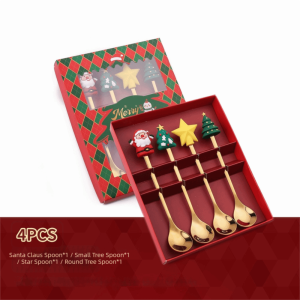 MUSCLEX Thiết kế búp bê Muỗng cà phê Giáng sinh Hình ảnh cây thông/ngôi sao/ông già Noel Đánh bóng gương Bộ Dụng Cụ Ăn Giáng Sinh (Nĩa Thìa) Nhà bếp Đồ dùng ăn uống Muỗng tráng miệng nhỏ Quà Giáng Sinh