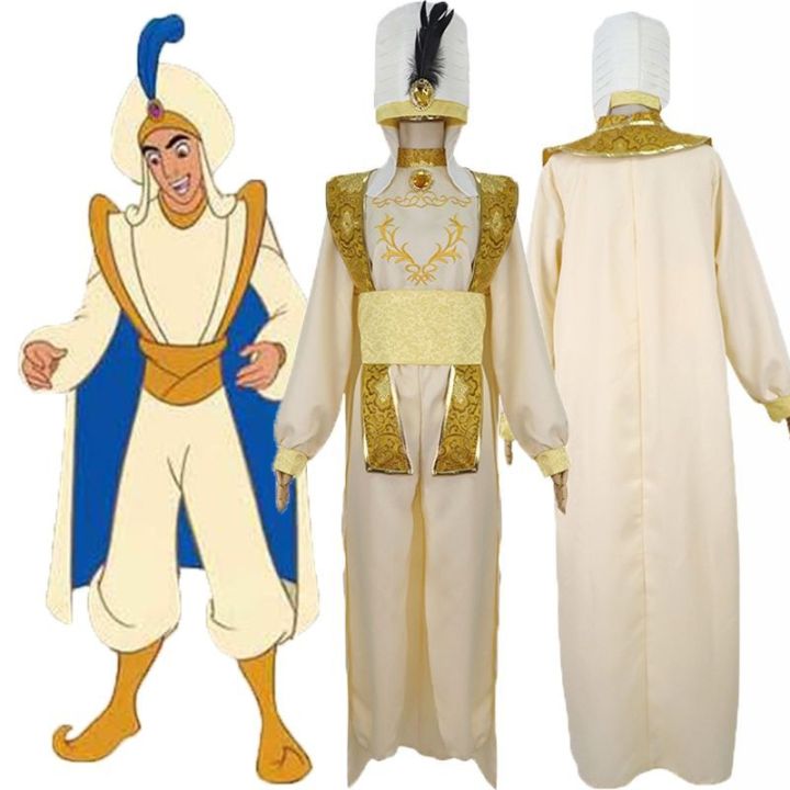 Disney Movie Arabian Prince Aladdin Cosplay Costume Full Set Fancy Dress  with Hat for Adult Party Outfit Suit x908▨
