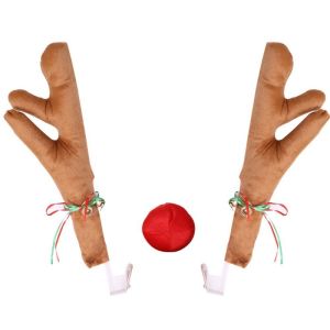 Car Christmas Reindeer Antler Decorations Nose Horn Costume Set Reindeer Antlers Christmas Decor For SUVs Cars Trucks