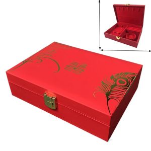 SIQIN Dragon and Phoenix Golden Jewelry Set Storage Box Red Velvet Rings Earrings Storage Case Classical Soft Lining Wedding Jewelry Display Box Watches
