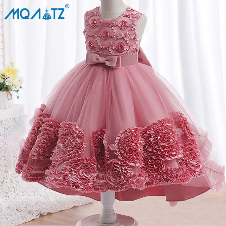 MQATZ Flower Girls Princess Party Trailing Dress Teenager Children