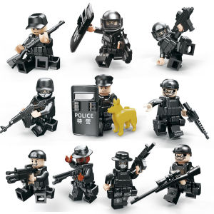 1Set Mainan Tentara Mini Mainan Balok Military Swat Team Anjing