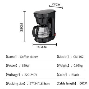(Ship in 24hrs)0.75L Mini Coffee Machine Removable filter Keep warm Anti-drip feature easy to clean One-touch control Glass Carafe Coffee Maker