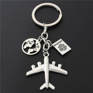 Multi -purpose Travel World Map Charms Airplane Keychain Metal Pendant Compass Aircraft Pattern