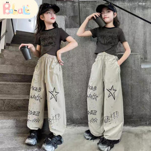 Set Fashion  Anak Perempuan Setelan Cargo Anak Perempuan  3-8 Tahun Celana Training Hip Hop Grafiti - Bahan Cepat Kering
