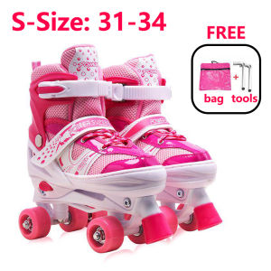 【9 in1】2026 New Kids Roller Skate Adjustable Double Rows Skates 4 Wheel With Brake Kasut roda
