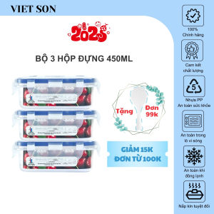 Bộ 3 Hộp Đựng Thực Phẩm Việt Son 450ml Nắp Khóa 4 Cạnh Kín Hơi