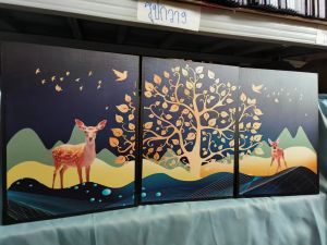 🔥Living🔥รุปภาพตกแต่งผนัง ลายกวางมงคล ขนาด30*40ซม(เซ็ท3รูป)