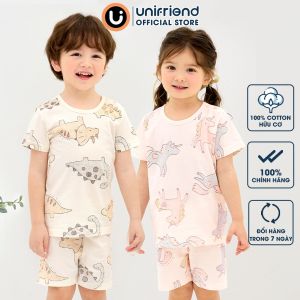 Bộ ngắn tay thun cotton dành cho bé trai bé gái mặc nhà mùa hè Unifriend Hàn Quốc U2022-6. Size đại 5 6 8 10 tuổi