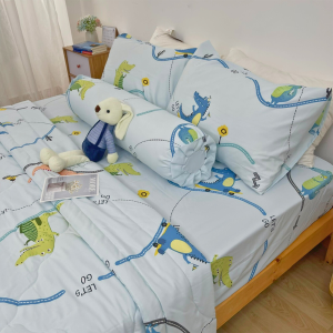 Bộ chăn ga gối 5 món cao cấp tencel microfiber mềm mại thoáng mát hoa văn sang trọng