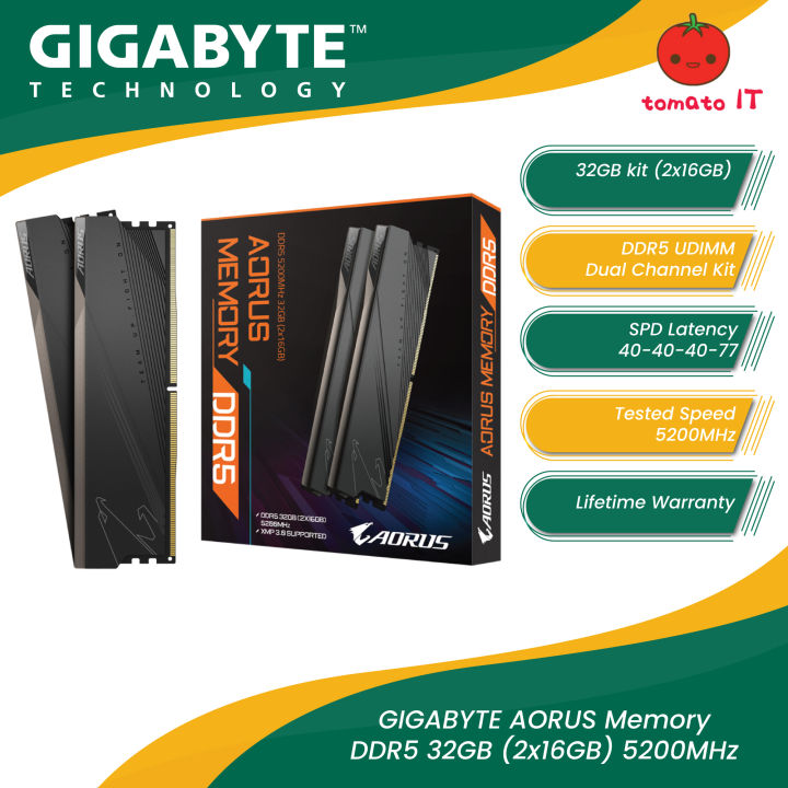 GIGABYTE AORUS Memory DDR5 32GB (2x16GB) 5200MHz RAM - GP-ARS32G52D5 ...
