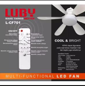 LUBY LAMPU KIPAS ANGIN PLAFON 2 IN 1 LAMPU PLUS KIPAS ANGIN DILENGKAPI REMOTE LAMPU 3 WARNA