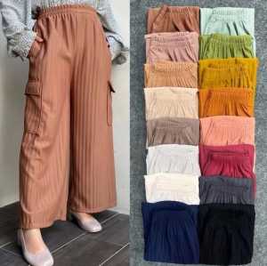 celana knit cargo wanita terbaru 3 pcs 100 ribu-celana knit wanita waffle slit terlaris