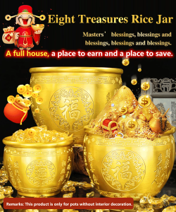 Polished Brass Treasure Bowl Eight Treasure Wealth Gathering Rice Barrel Home Office Desktop Decoration