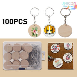 100Pcs Natural Wood Slices Keychain Blank Predrilled Log Discs Personalized Engrave Diy Crafts [COD][Ready Stock]