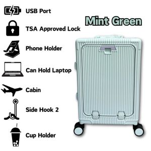 Omega Luggage 20 Inch Front Opening Luggage with USB Port Suitcase Aluminum Alloy Frame 20寸行李箱 前开