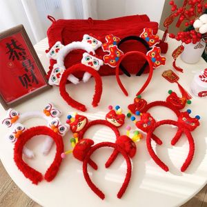 YONDO Red Hairband 2024 Happy New Year Headband Cartoon Lion Dance New Year Headdress Cute New Year Headwear Dragon Doll Headband Girl