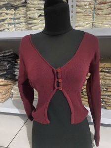 Cardigan Crop Rajut V-Neck - Rajut Kardigan Wanita