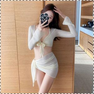 กางเกงว่ายน้ำ ความสะดวกสบาย ชุดว่ายน้ำ ระบายอากาศได้ สง่างาม ทนทาน ชุดสี่ชิ้น ปกปิดผิว แขนยาว