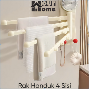 Rak gantung Handuk Rotasi 180 Tempel Dinding 4 Tingkat Rak Gantung Kamar Mandi Rak Handuk Serbaguna