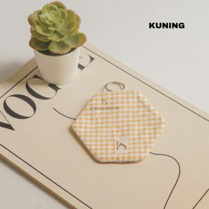 Pouch Hexagon Mini Coin Segienam/Headset Pouch/Tempat Earphone dari Kain Motif Kotak-Kotak Aesthetic