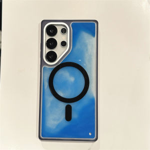Luminous Quicksand Case for Samsung Galaxy S25 Ultra Magnets Magnetic Alloy Camera Ring Protective Cover Glow Dark Liquid Shell