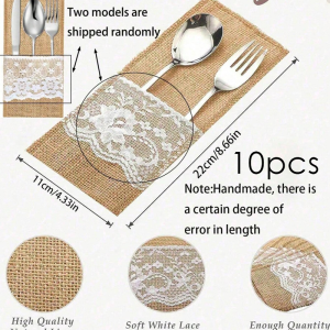 10pcs Natural Burlap Cutlery Bag 11*21cm Burlap Cutlery Holder Cutlery Pouch Bag For Knife&Fork