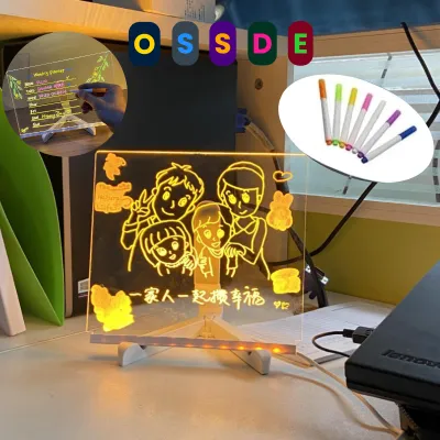 OSSDE LED Note Board with Colors Glowing Acrylic Message Marker Board Light up Dry Erase Board