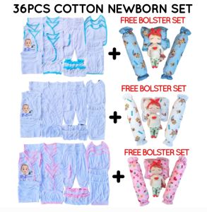 36pcs Cotton Newborn Baby Clothes Set Good Quality | WhiteBluePinkGreenYellow With Freebies