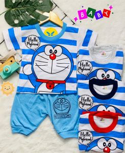 Setelan Baju bayi anak laki laki motif karakter kartun D0RAEM0N  usia baby 3 sampai 24 bulan .