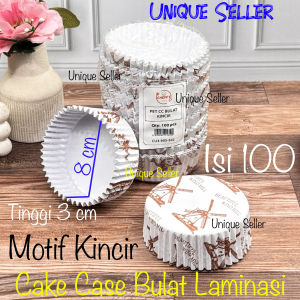 Isi100 Cake Case Laminasi Bulat 8 cm Kincir Holland Anti Minyak Cupcake Case PET 8cm Kertas Alas Kue