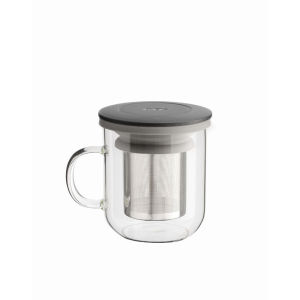 PO: MIng 350ml Clear glass mug with stainless steel tea Infuser Filter and Lid