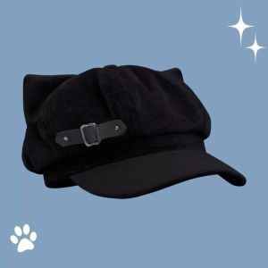WENYOU Japanese Style Womens Beret Anime Cat Ears Newsboy Cap Cute Cat Paw Pattern Baseball Cap Everyday Outfits
