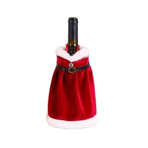 MEZCJ Golden Velvet Creative Christmas Wine Bottle Set Sleeve Dress Wine Bottle Bag Wine Bottle Cover New Year Gift Ornament