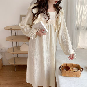 Baju Tidur Rok Wanita Lengan Panjang Ruffle Renda/Pakaian Rumah Wanita Daster Jumbo Import