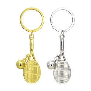 3D Tennis Racket Keychain With Rotating Anti Slip Clasp Lasers Engraved Net Pattern Zinc Alloy for Sports Enthusiasts