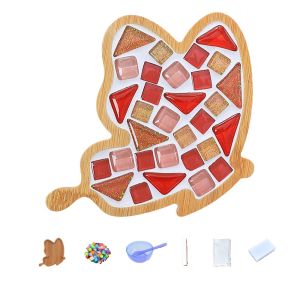 XUANY Mixed Color DIY Mosaic Coaster Glass Mosaic Bamboo Drinking Cup Pad Exquisite DIY Materials Kit Coaster Making Kit Party Decor