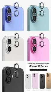 RING Pelindung Kamera iPhone 16Promax 15Promax 14Promax 16Pro 15Pro 14Pro 16+ 15+ 14+ 16 15 14 Tempered Glass Kamera Belakang Iring Temper Glas Kaca Hitam Black Silver Abu Pink Biru Anti Gores Full Screen Protector Lens Lensa Cam PROMAX PRO MAX PLUS 1 Set