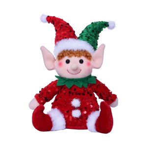 Cute Christmas Elf Sitting Doll Window Display Ornament Rudolph Sequin Hat Doll Decoration Display