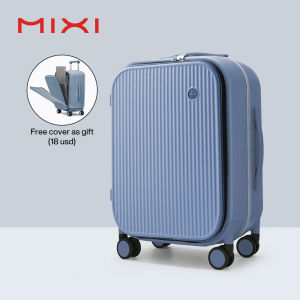 Mixi Front Opening Aluminum Frame Luggage Fashion Stripe Style Suitcase 18 Inches Business Boarding Case with Laptop Compartment 20 Inches Large Capacity Travel Carry-on Trolley Case Mute Universal Wheels TSA Lock M9270
