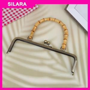 SILARA กระเป๋าถือโลหะแนววินเทจ1ชิ้นกรอบล๊อคปุ่มจูบพร้อมที่หนีบเครื่องประดับทำจากไม้ไผ่