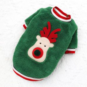 DY Loving Pet Clothes Christmas Cat Shirt Soft Fleece Elk Appliqué Pullover