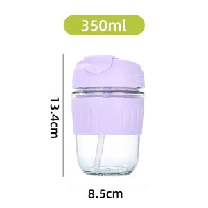 2 Way Drinking Glass 350ML Glass Straw Cup Outdoor Travel Coffee Glass Cup with Straw and Cover