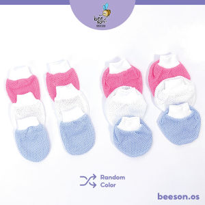 Beeson 3in1 Sarung Kaki & Tangan Bayi Berlubang / Mix Color Baby Mitten & Booties Set Knit Eyelet Random Color 10571 AB