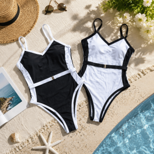 SOTOP Patchwork Women Swimsuit High Waist Bodysuit Ladies Swimwear Push Up Swimsuit Sleeveless Bikini Set Women